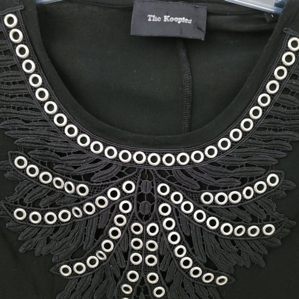 The Kooples Woman Black Short Sleeve Shirt with Silver Grommets - Picture 2 of 3